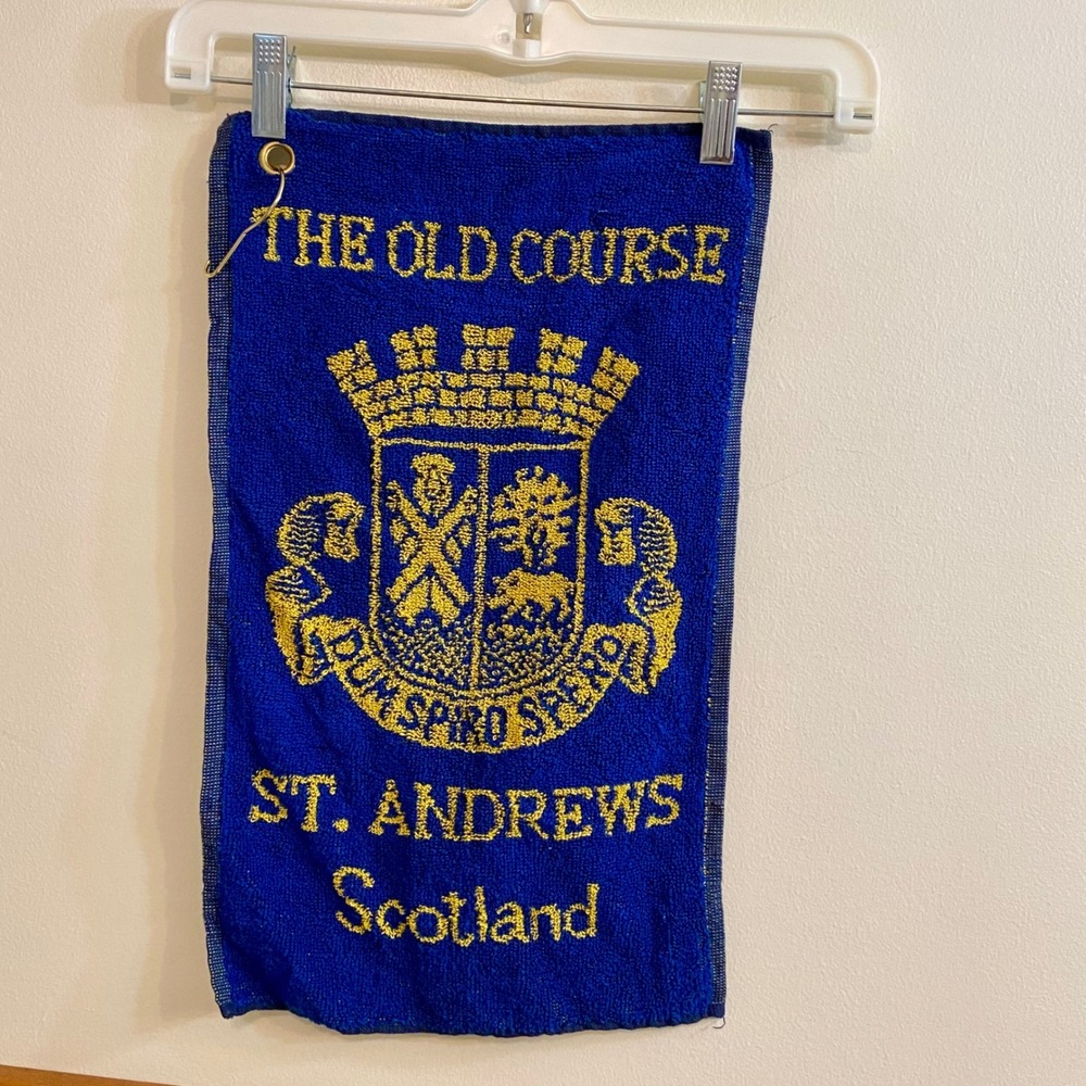 Vintage St Andrews Scotland Golf Towel Old Course Crest 18"x11" Blue Terry Cloth